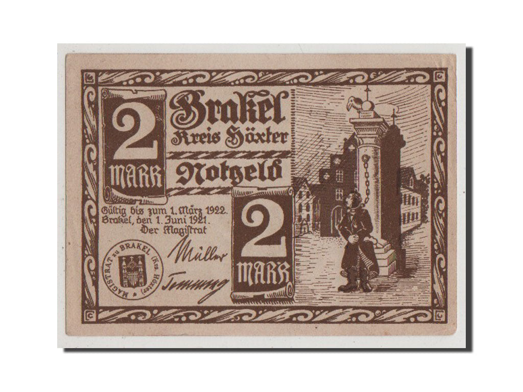 Germany, Brakel Stadt, 2 Mark, 1921, UNC(64), Mehl #150.3