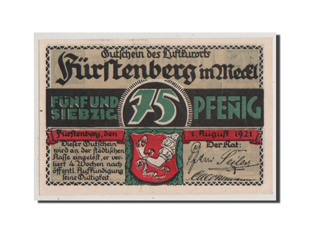 Germany, Furstenberg in Meckl, 75 Pfennig, 1921, UNC(64), Mehl #402.9