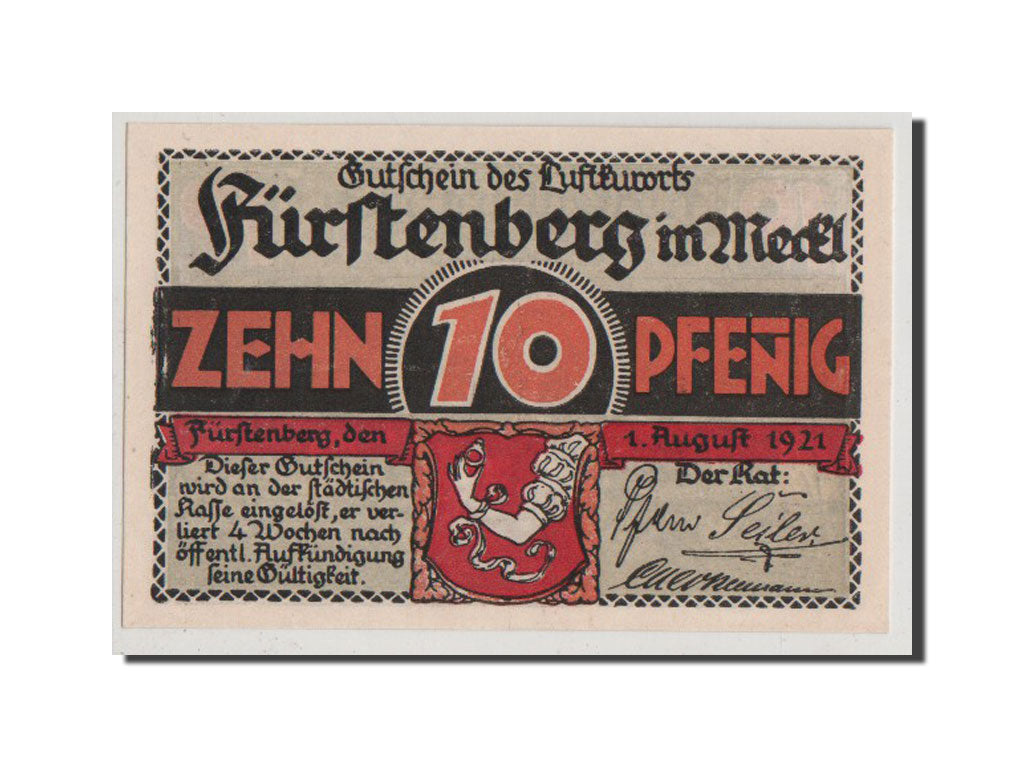 Germany, Furstenberg in Meckl, 10 Pfennig, 1921, UNC(64), Mehl #402.9