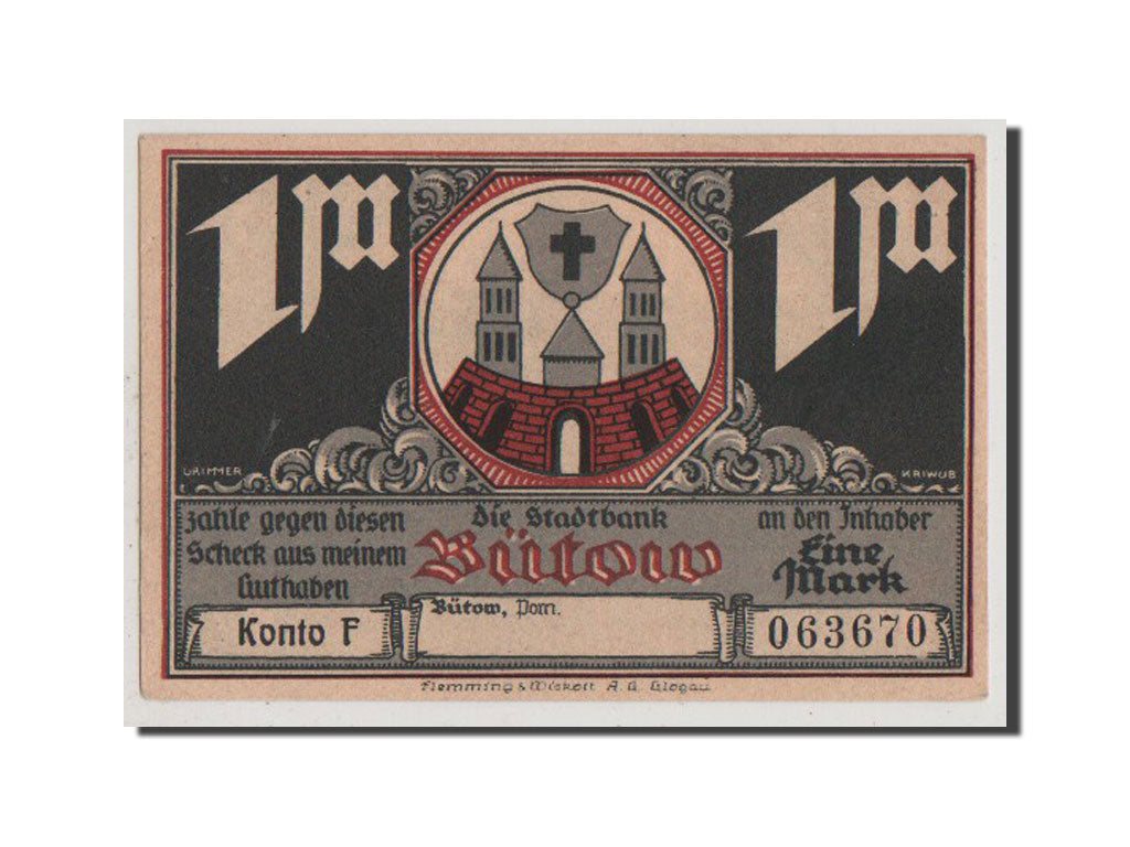 Germania, Butow Stadtbank, 1 Mark, SPL+, Mehl:204.1a