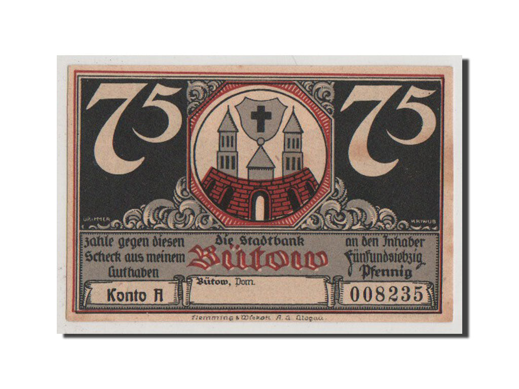 Banknote, Germany, Butow Stadtbank, 75 Pfennig, UNC(64), Mehl:204.1a