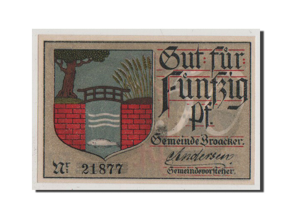 Billete, Alemania, Broacker Gemeinde, 50 Pfennig, 1919, SC+, Mehl:188.1a