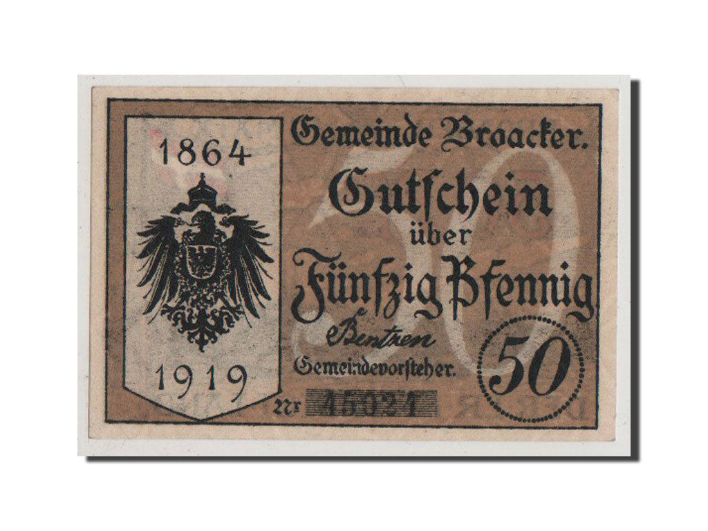 Billete, Alemania, Broacker Gemeinde, 50 Pfennig, 1919, SC+, Mehl:188.1