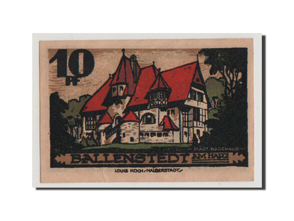 Banconote, Germania, Ballenstedt am Harz, 10 Pfennig, 1921, SPL+, Mehl:61.3
