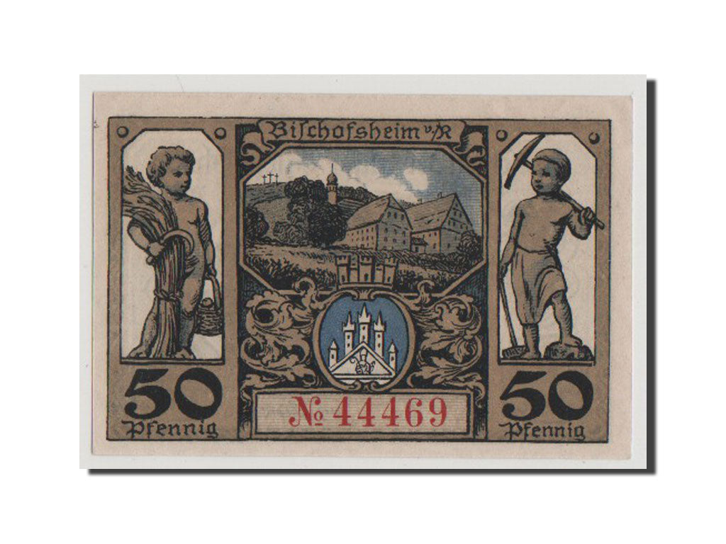 Billete, Alemania, Bischofsheim v. Rhon Stadt, 50 Pfennig, SC+, Mehl:107.2