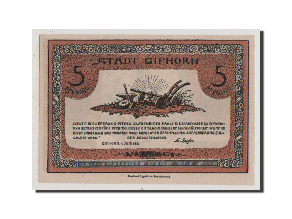 Banknote, Germany, Gifhorn Stadt, 5 Pfennig, 1921, UNC(65-70), Mehl:428.1