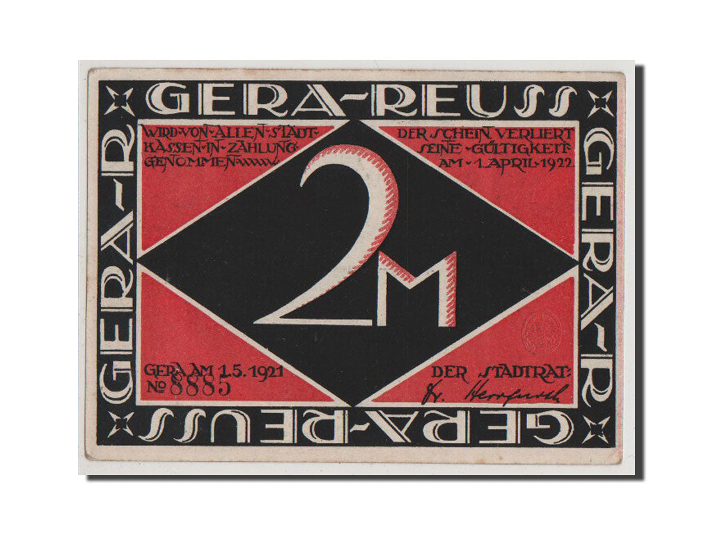 Banknote, Germany, Gera Stadt, 2 Mark, 1921, UNC(64), Mehl:420.1