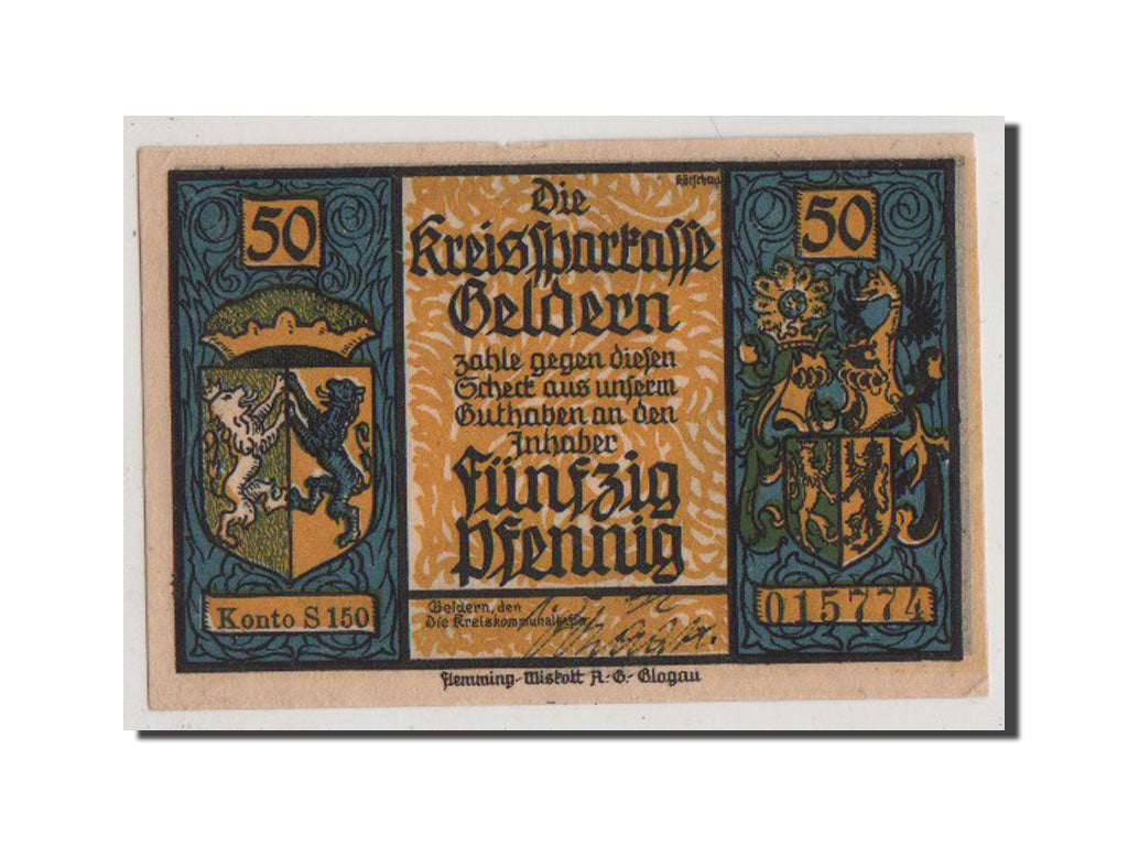 Banknote, Germany, Geldern Stadt, 50 Pfennig, UNC(63), Mehl:414.1a
