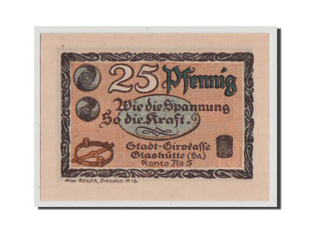Geldschein, Deutschland, Glashutte, 25 Pfennig, 1921, UNZ, Mehl:430.1