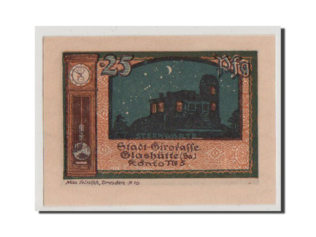 Banconote, Germania, Glashutte, 25 Pfennig, 1921, FDS, Mehl:430.1
