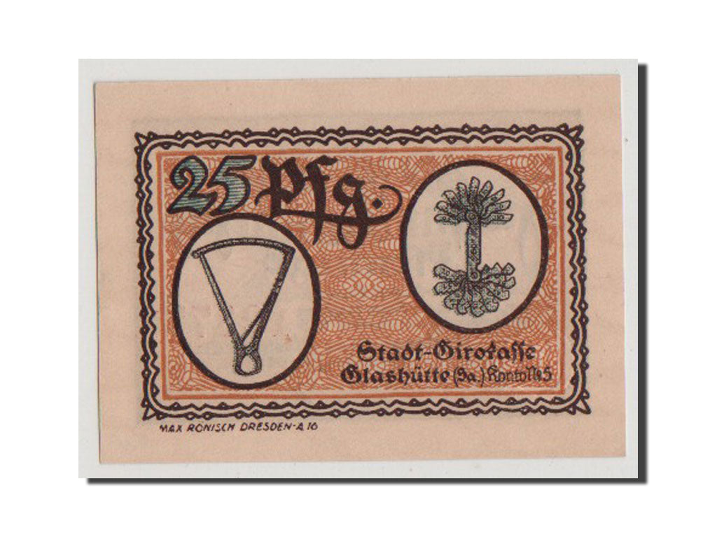 Banknot, Niemcy, Glashutte, 25 Pfennig, 1921, UNC(65-70), Mehl:430.1
