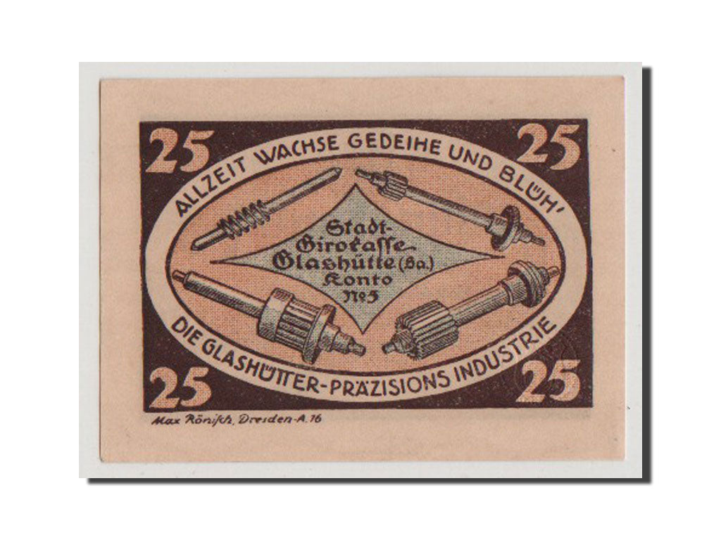 Banconote, Germania, Glashutte, 25 Pfennig, 1921, FDS, Mehl:430.1