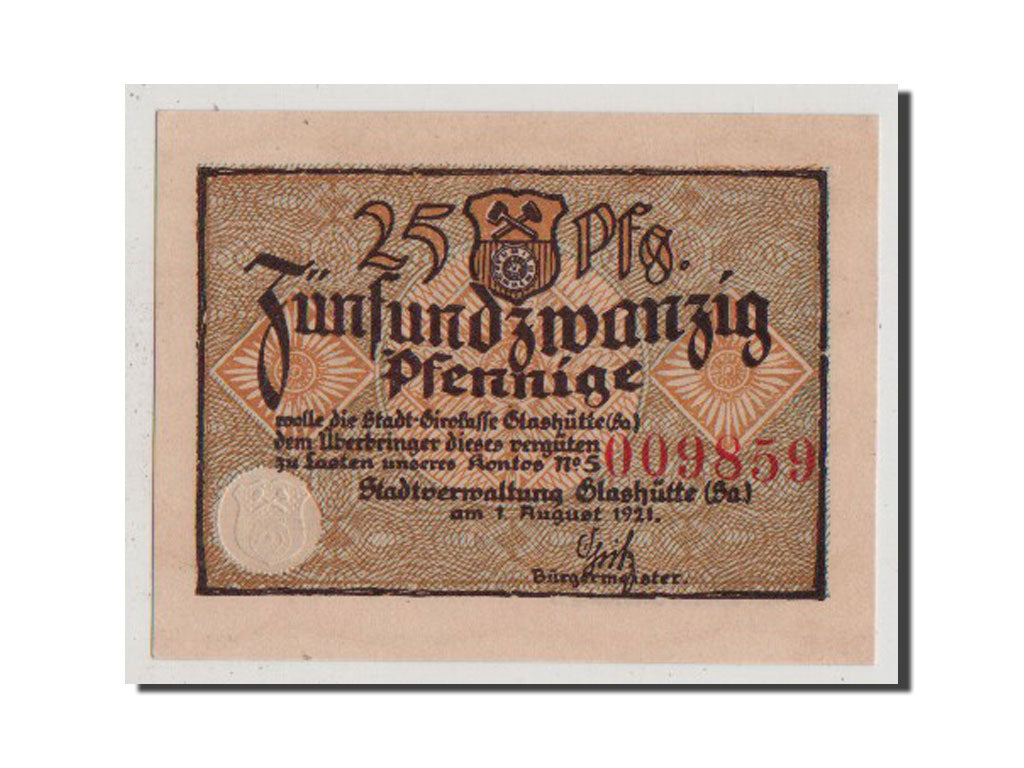 Banconote, Germania, Glashutte, 25 Pfennig, 1921, FDS, Mehl:430.1