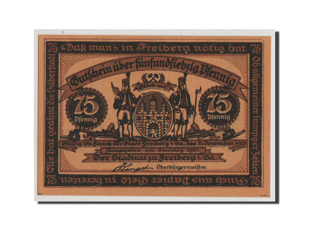 Banconote, Germania, Freiberg Stadt, 75 Pfennig, 1921, FDS, Mehl:379.4a