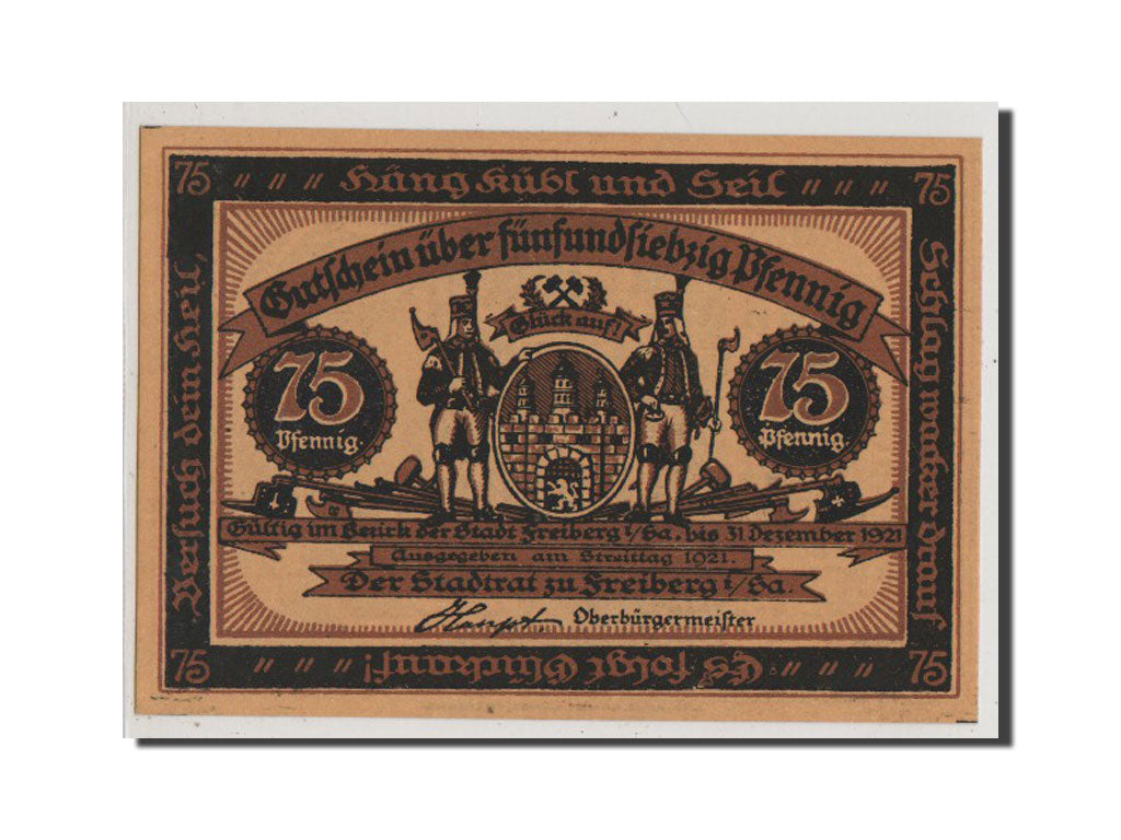 Billet, Allemagne, Freiberg Stadt, 75 Pfennig, 1921, NEUF, Mehl:379.4a
