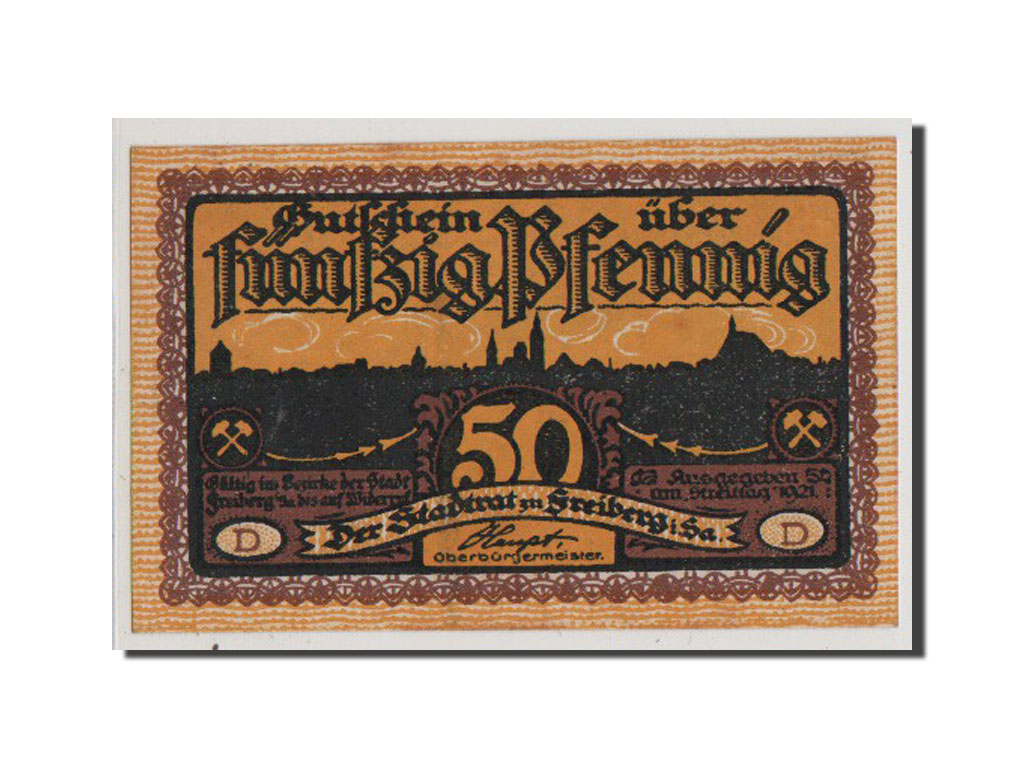 Banconote, Germania, Freiberg Stadt, 50 Pfennig, 1921, FDS, Mehl:379.2