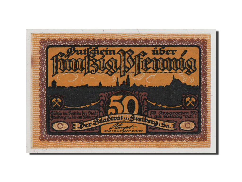 Banknot, Niemcy, Freiberg Stadt, 50 Pfennig, 1921, UNC(65-70), Mehl:379.2
