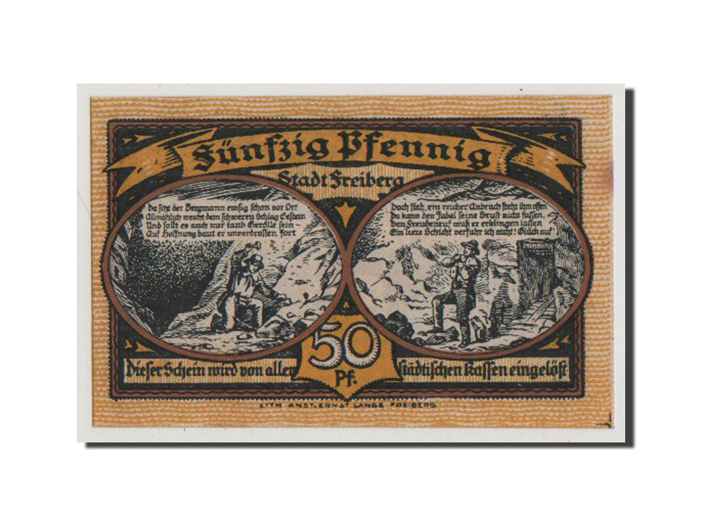 Banknot, Niemcy, Freiberg Stadt, 50 Pfennig, 1921, UNC(65-70), Mehl:379.2
