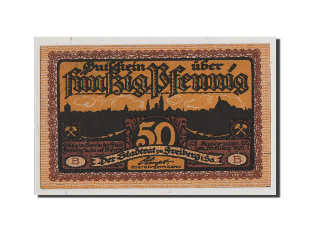 Banknote, Germany, Freiberg Stadt, 50 Pfennig, 1921, UNC(65-70), Mehl:379.2