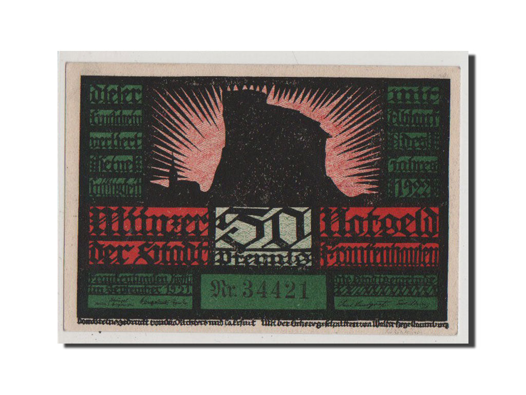 Billet, Allemagne, Frankenhausen am Kyffhauser Stadtische, 50 Pfennig, 1921