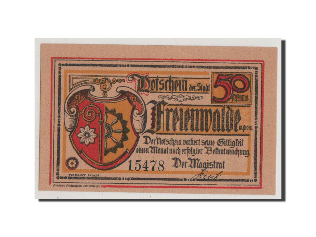 Banconote, Germania, Freienwalde Stadt, 50 Pfennig, FDS, Mehl:385.12b