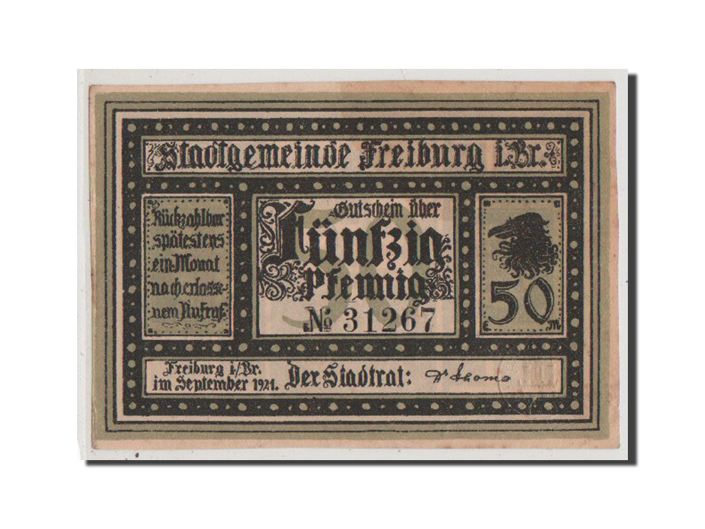 Geldschein, Deutschland, Freiburg i. Br. Stadt, 50 Pfennig, 1921, 1921-09-01