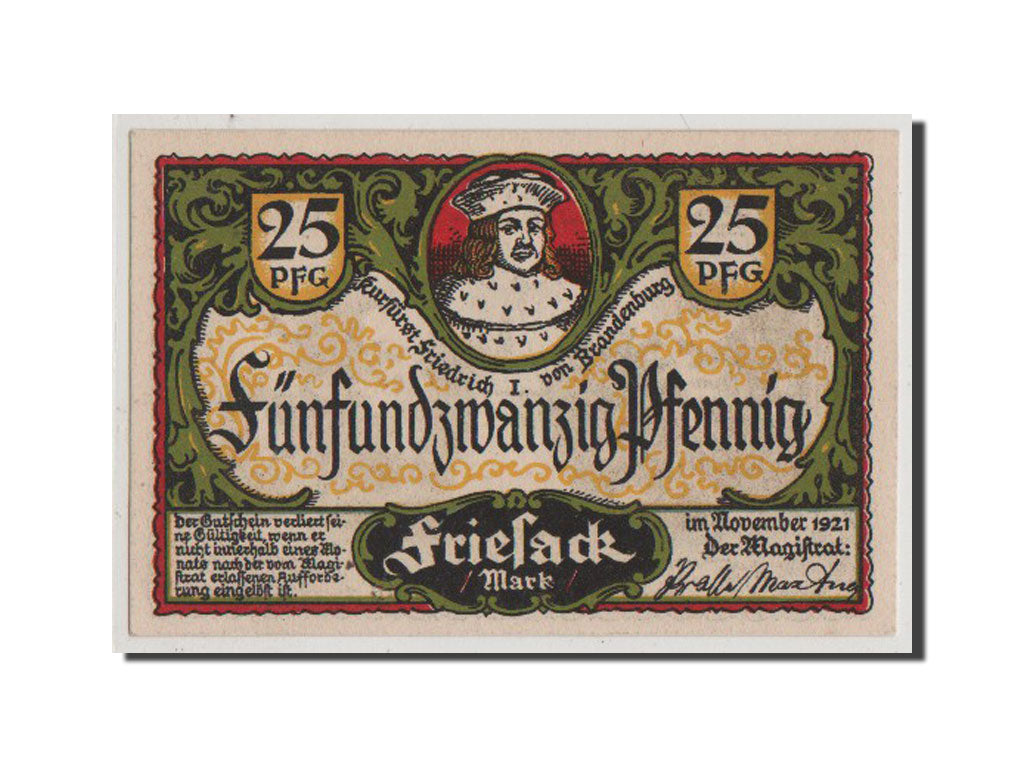 Billet, Allemagne, Friesack Stadt, 25 Pfennig, 1921, 1921-11-01, NEUF