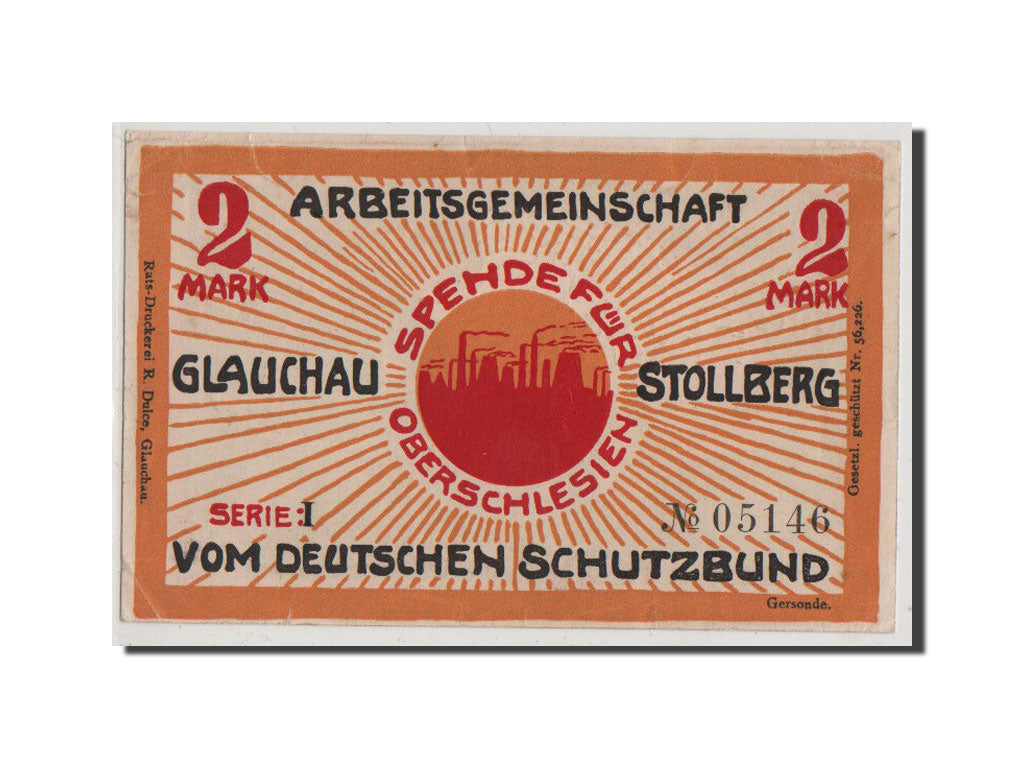 Germany, Glauchau Stadt, 2 Mark, 1921, UNC(63), 05146, Mehl #433.1