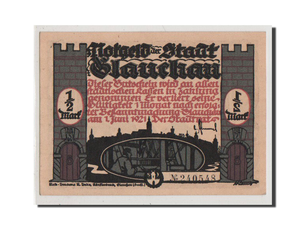 Billete, Alemania, Glauchau Stadt, 1/2 Mark, 1921, UNC, Mehl:436.3