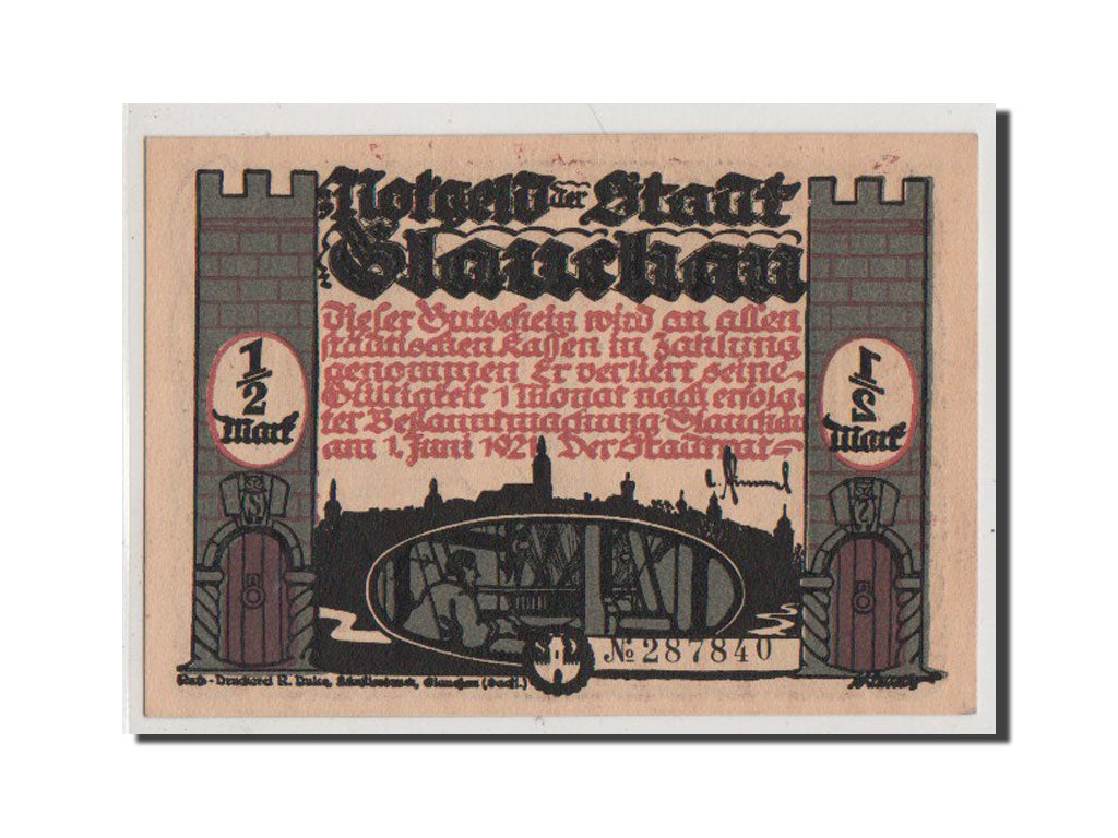 Banconote, Germania, Glauchau Stadt, 1/2 Mark, 1921, FDS, Mehl:436.3