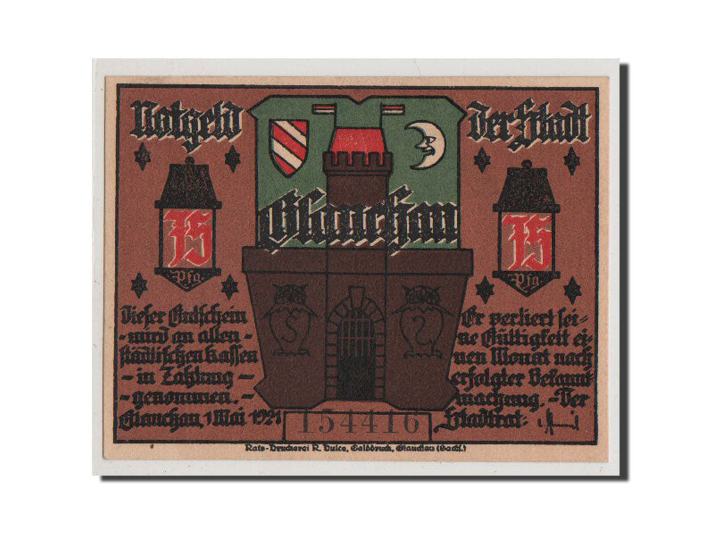 Banconote, Germania, Glauchau Stadt, 75 Pfennig, 1921, FDS, Mehl:436.2