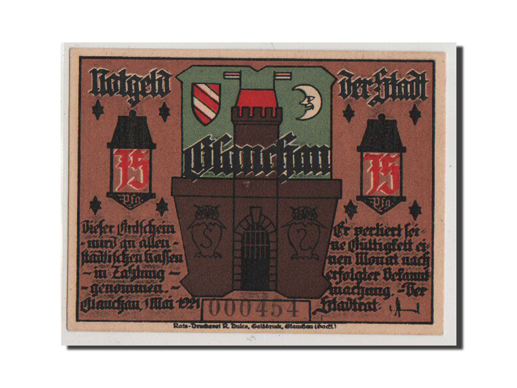 Banconote, Germania, Glauchau Stadt, 75 Pfennig, 1921, FDS, Mehl:436.2