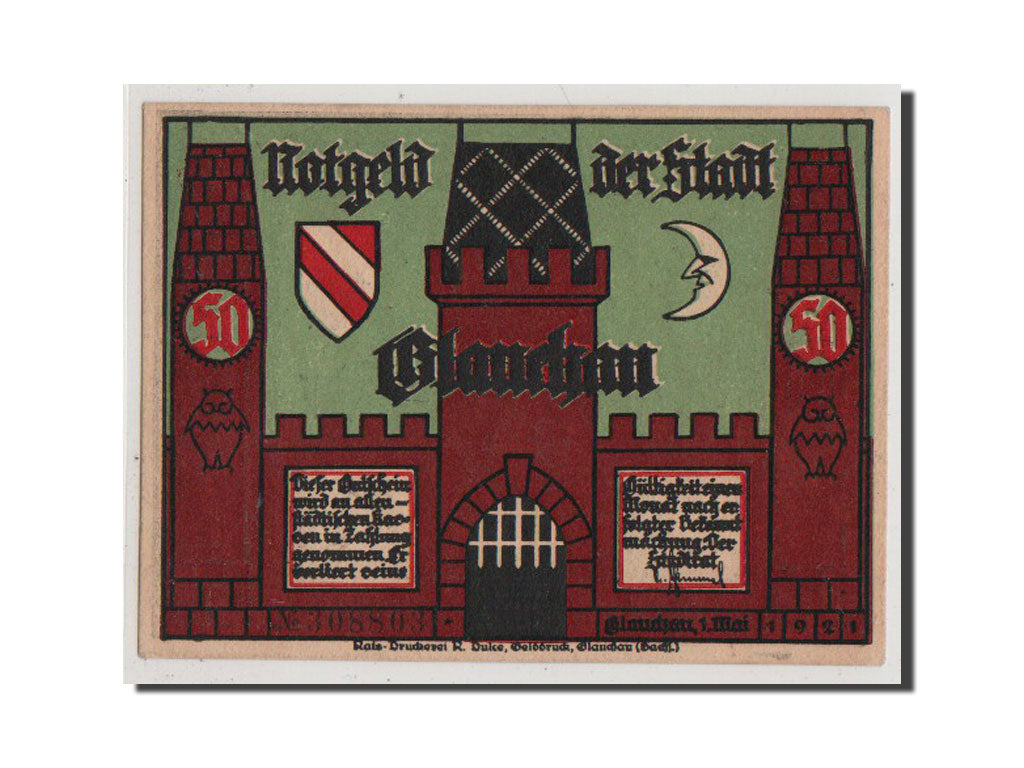 Billete, Alemania, Glauchau Stadt, 50 Pfennig, 1921, UNC, Mehl:436.1a