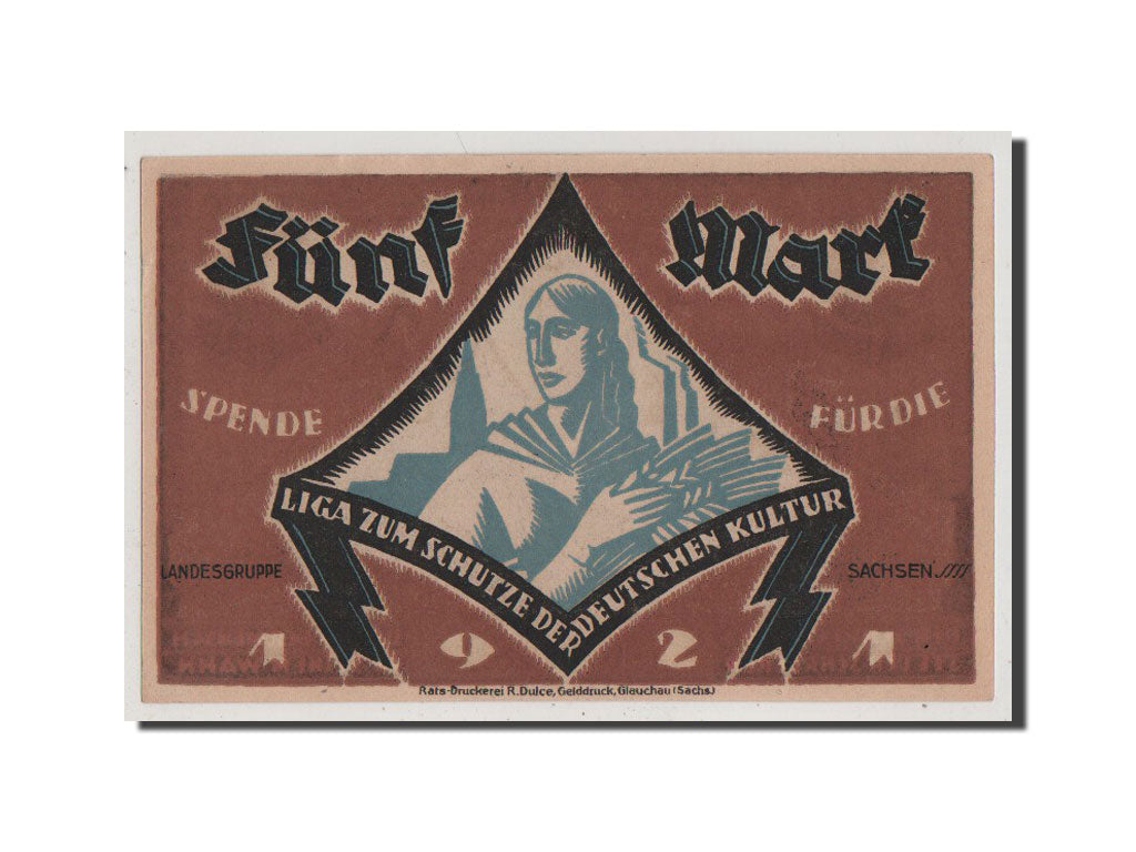 Banknote, Germany, Glauchau Stadt, 5 Mark, 1921, UNC(64), Mehl:435.1