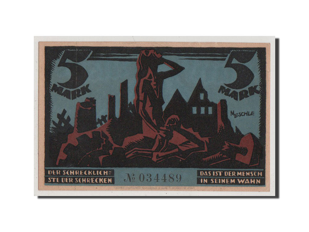 Banknote, Germany, Glauchau Stadt, 5 Mark, 1921, UNC(64), Mehl:435.1