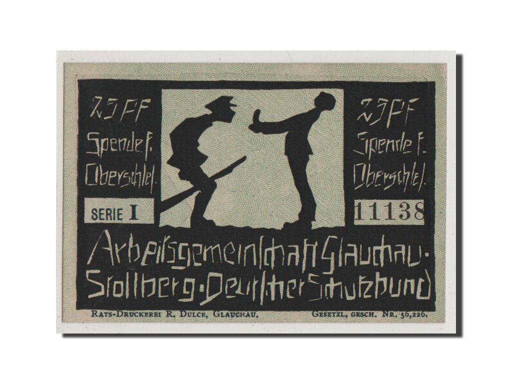 Banconote, Germania, Glauchau Stadt, 25 Pfennig, FDS, Mehl:433.1