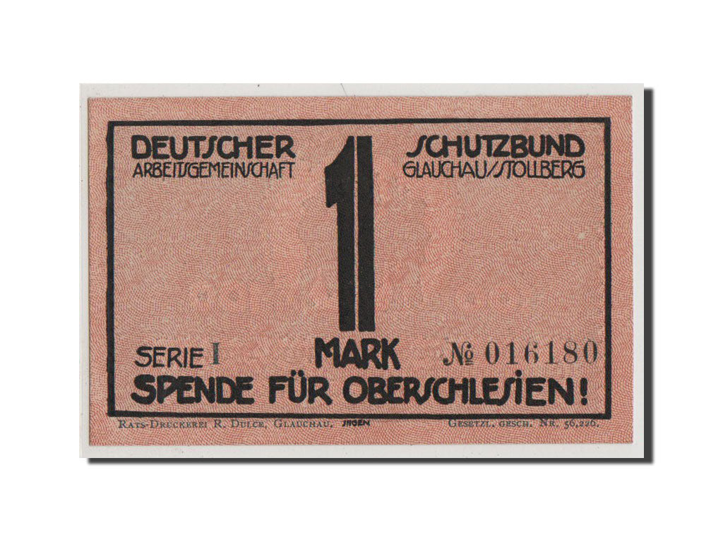 Germany, Glauchau Stadt, 1 Mark, UNC(65-70), 016180, Mehl #433.1