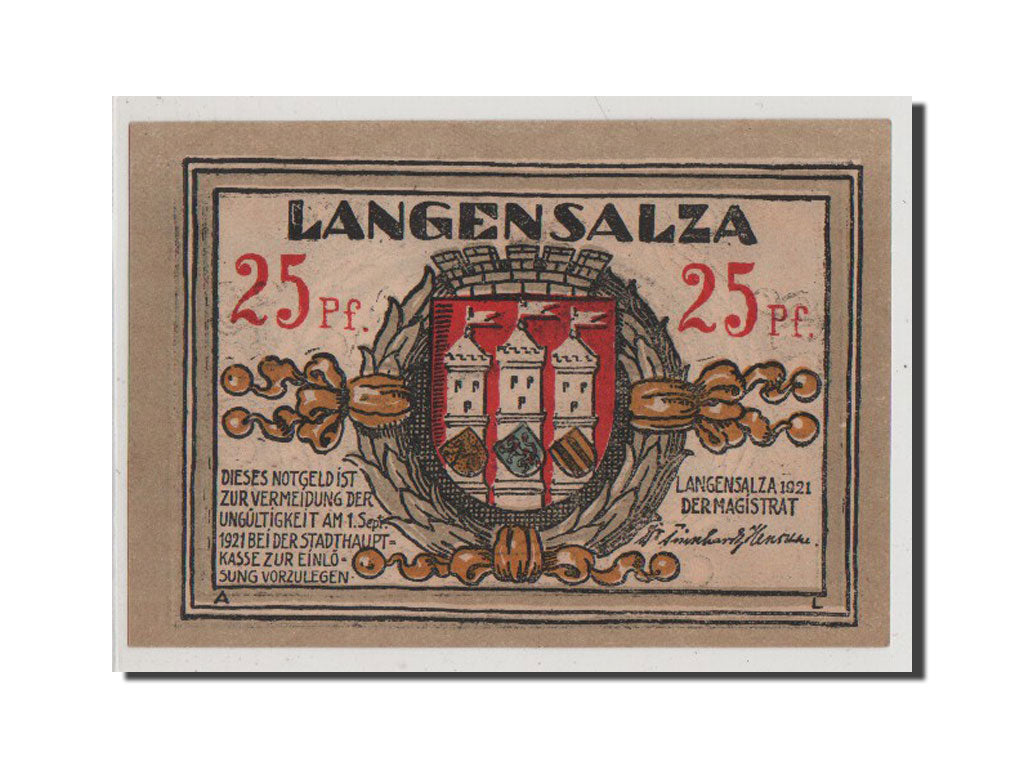 Geldschein, Deutschland, Langensalza Stadt, 25 Pfennig, 1921, UNZ, Mehl:770.1