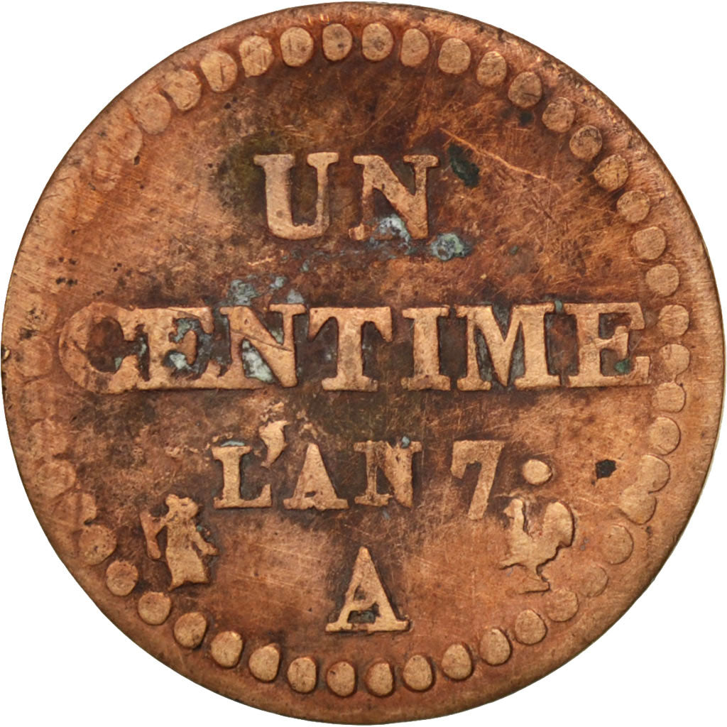 Francia, Dupré, Centime, 1798, Paris, MB+, Bronzo, KM:646, Gadoury:76