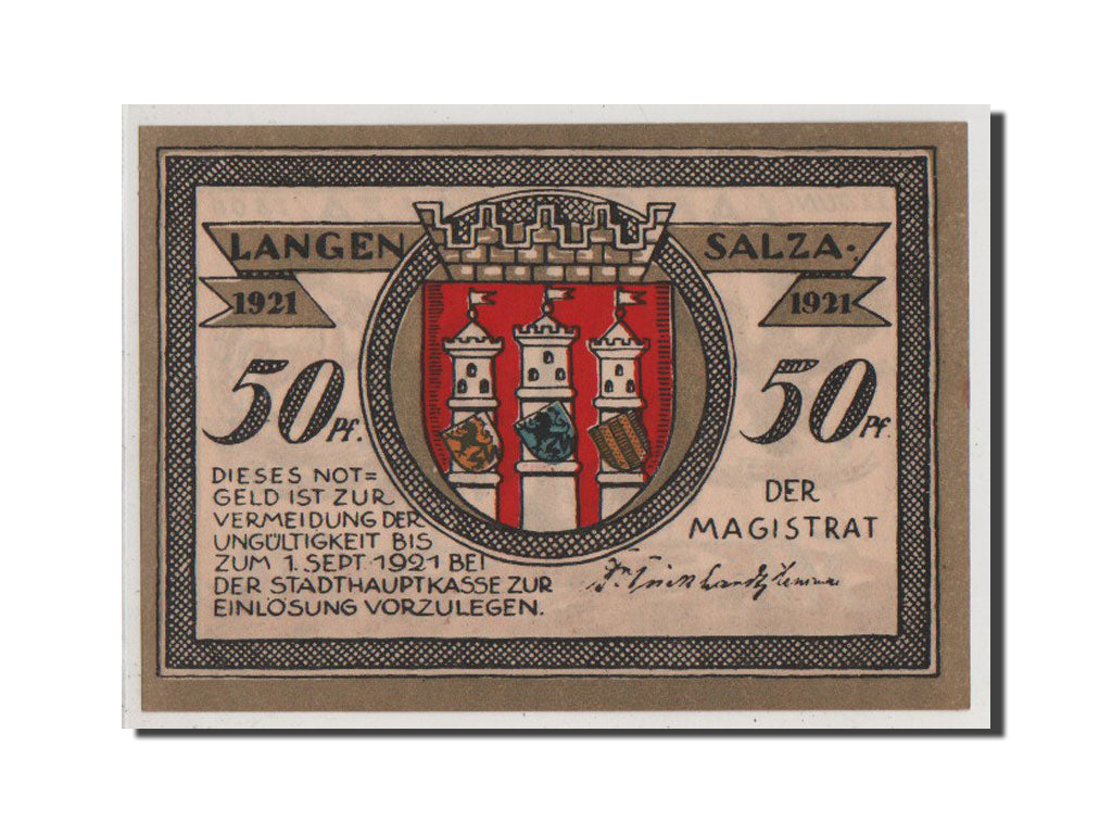 Billet, Allemagne, Langensalza Stadt, 50 Pfennig, 1921, NEUF, Mehl:770.3