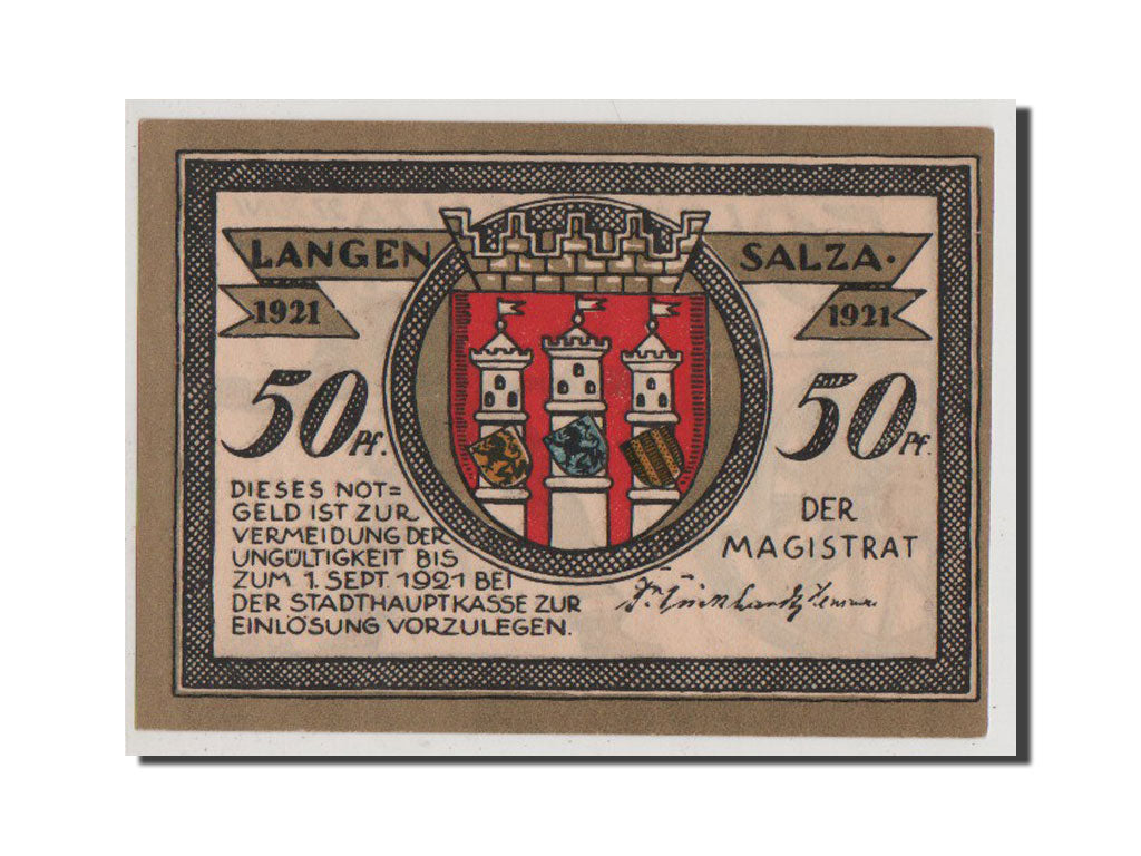 Billete, Alemania, Langensalza Stadt, 50 Pfennig, 1921, UNC, Mehl:770.3