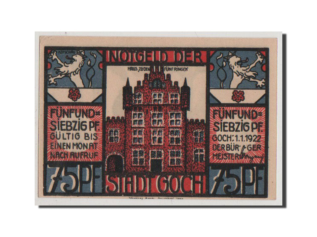 Geldschein, Deutschland, Goch, 75 Pfennig, 1922, UNZ, Mehl:445.3a