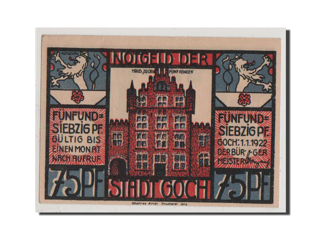 Geldschein, Deutschland, Goch, 75 Pfennig, 1922, UNZ, Mehl:445.3a