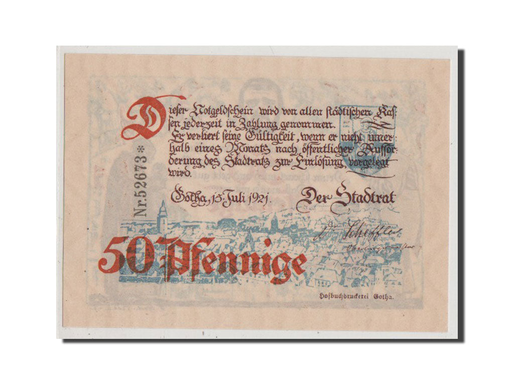 Banconote, Germania, Gotha Stadt, 50 Pfennig, 1921, FDS, Mehl:456.6