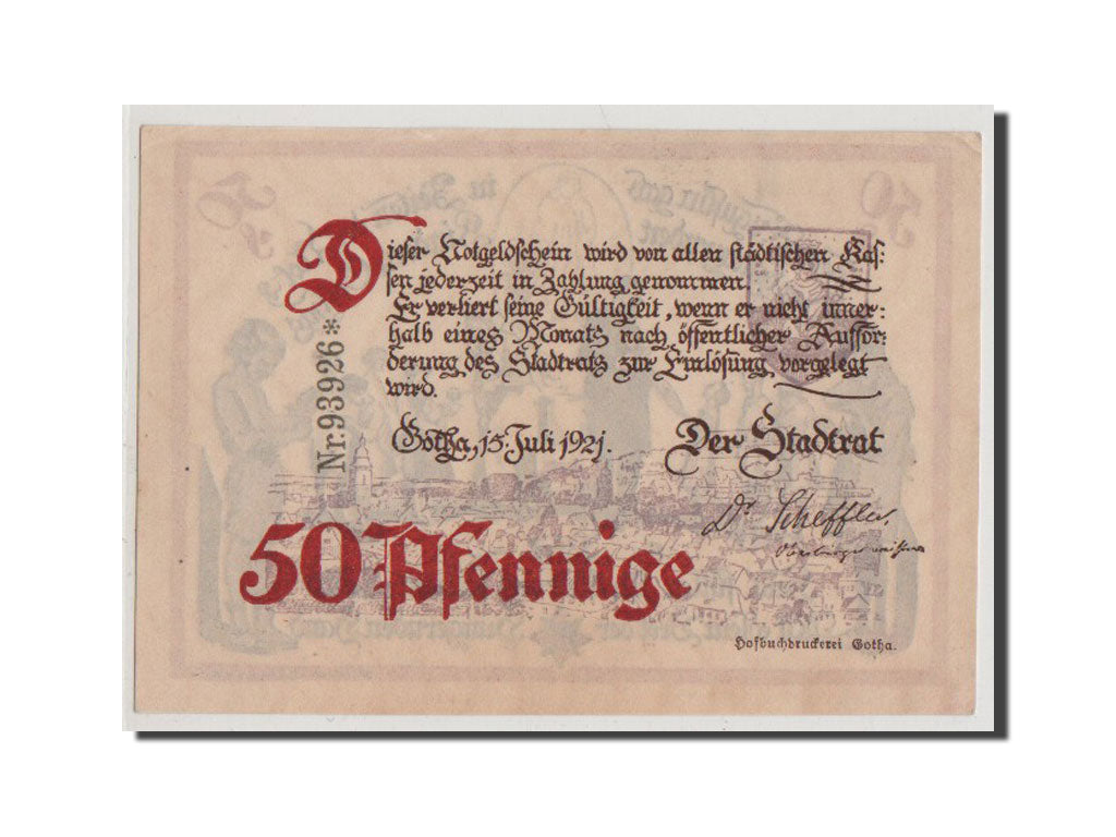 Banconote, Germania, Gotha Stadt, 50 Pfennig, 1921, FDS, Mehl:456.6