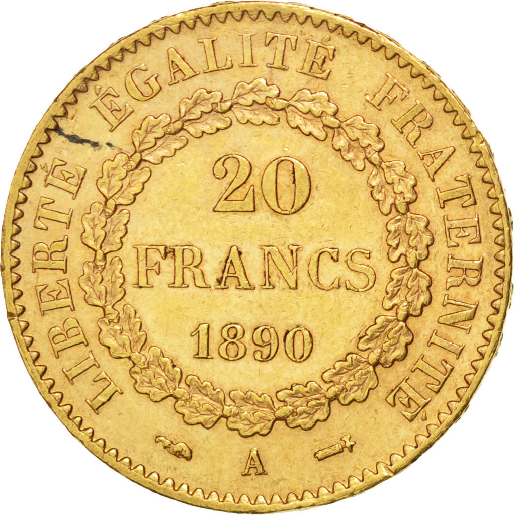 IIIème République, 20 Francs or Génie, 1890 A, Paris, Gadoury 1063