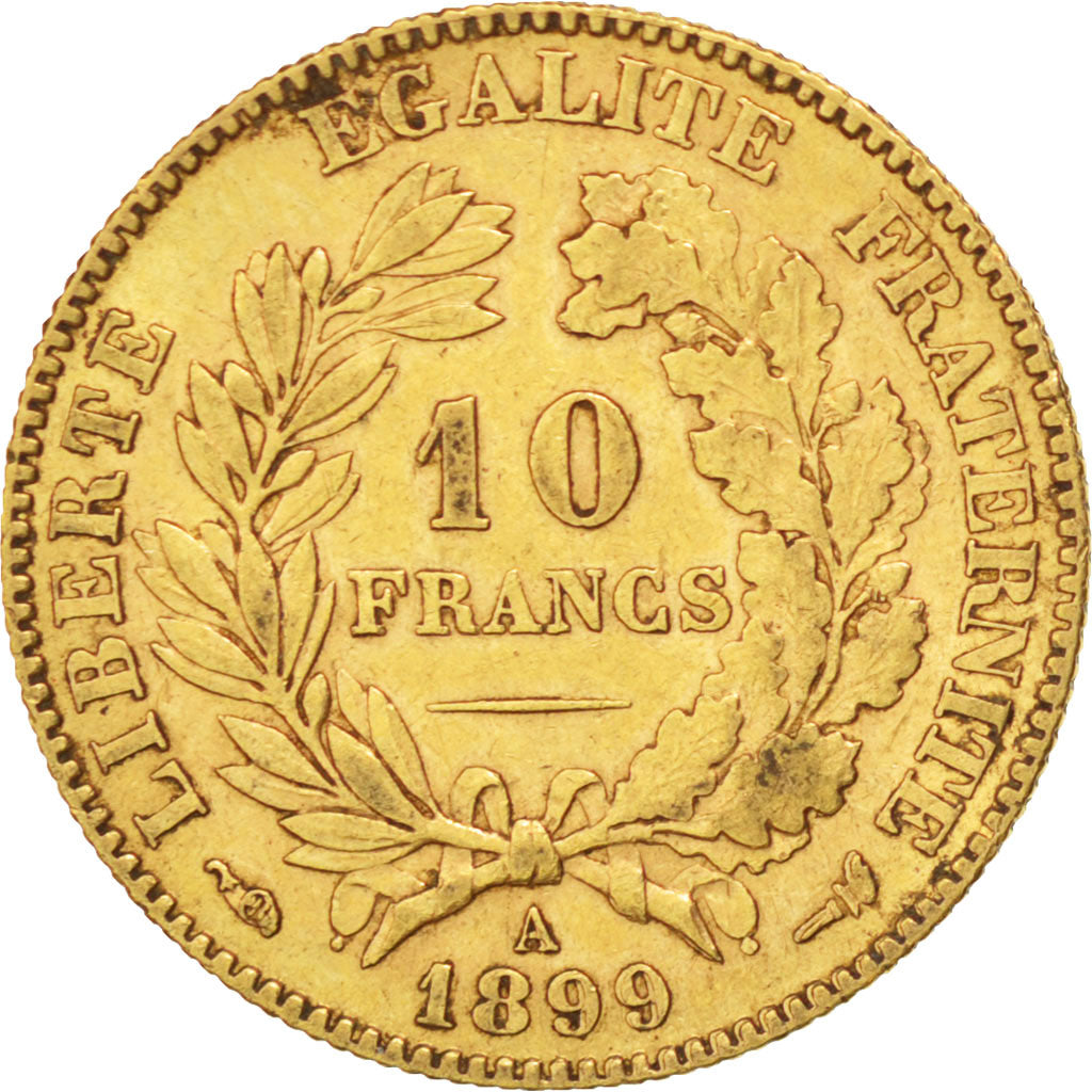 FRANCE, Cérès, 10 Francs, 1899, Paris, KM #830, AU(50-53), Gold, Gadoury #1016, 