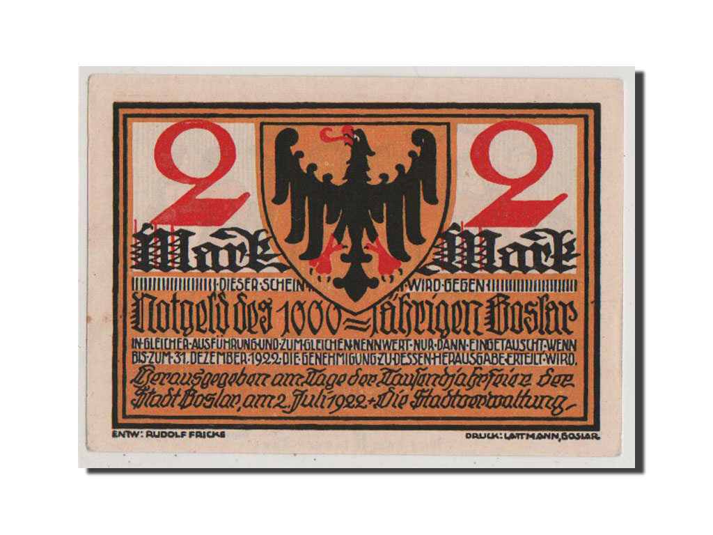 Billet, Allemagne, Goslar Stadt, 2 Mark, 1922, NEUF, Mehl:455.3
