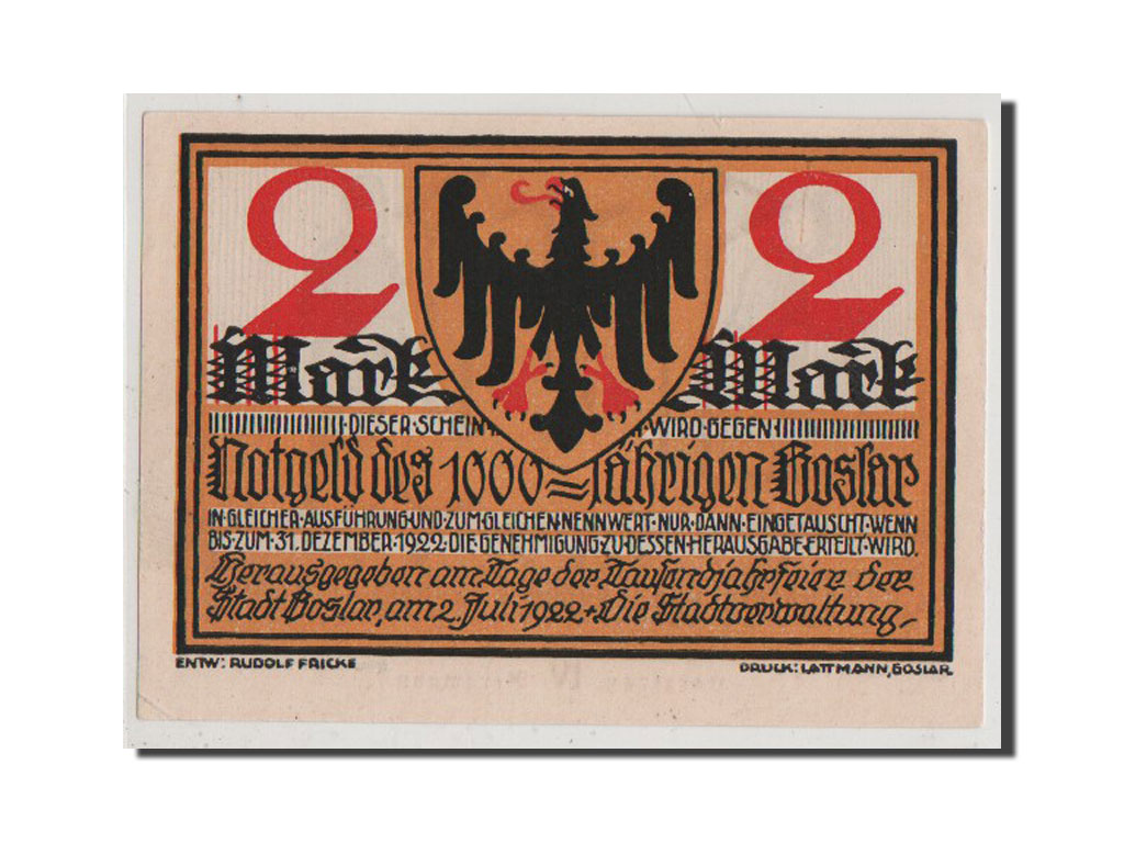 Geldschein, Deutschland, Goslar Stadt, 2 Mark, 1922, UNZ, Mehl:455.3