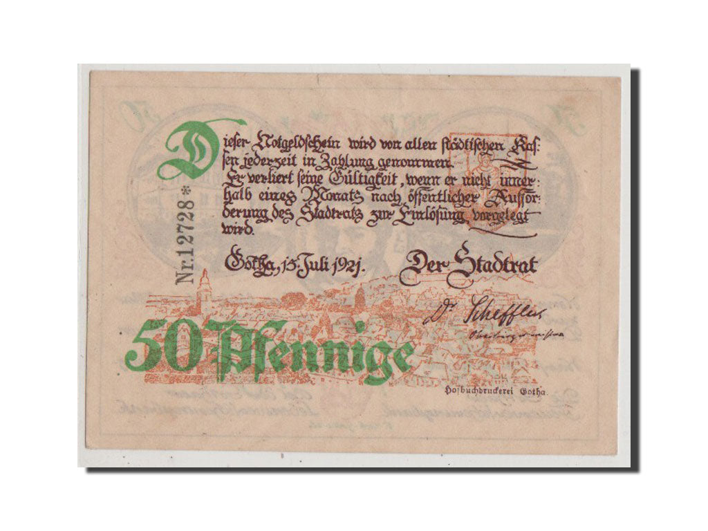 Banconote, Germania, Gotha Stadt, 50 Pfennig, 1921, FDS, Mehl:456.6a